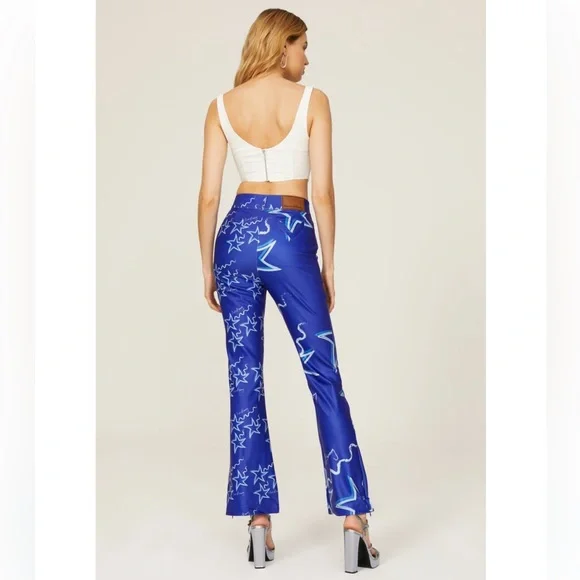 House Of Sunny Infinity Party Satin Pants Klein Blue Women's Size US 10 stars - Picture 4 of 16
